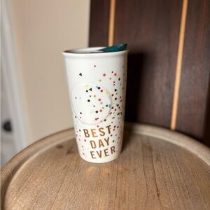 Starbucks Best Day Ever Ceramic Travel Mug,  Metallic Confetti Design - Whit